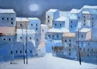 Quadro di
 Lido Bettarini - Nevicata con case Óleos tela