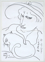 Quadro di
 Antonio Manzi - Figura con gatto crayon papier