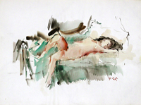 Работы  Gino Tili - Nudo disteso watercolor бумага