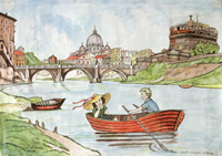 Quadro di
 D. Solimene - Roma - Castel S. Angelo - S. Pietro aquarelle papier