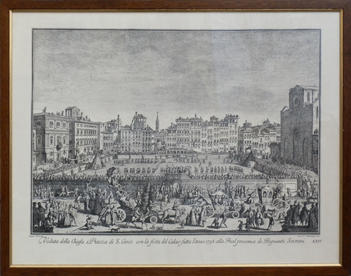  Antiquariato - Veduta della Chiesa e Piazza di S.Croce con la festa del calcio fatta l'anno 1738 alla Real presenza dei Regnanti Sovrani