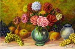 Ettore Quintavalla - Frutta e vaso di fiori