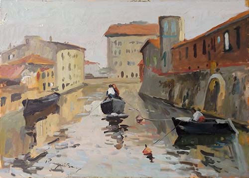 Quadro di Basso Ragni Livorno - quartiere Venezia  - Pittori contemporanei galleria Firenze Art