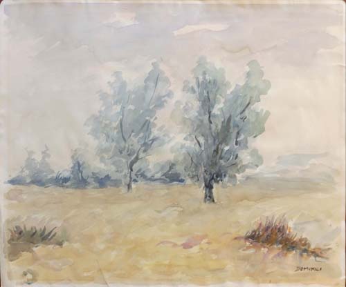Quadro di  Dominici Paesaggio di campagna  - acquerello carta 