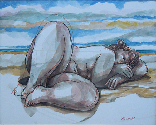 Art work by Franco Mauro Franchi Nudo addormentato - watercolor paper 