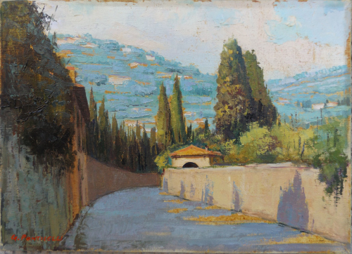 Quadro di Gracco Ponticelli Paesaggio in collina  - Pittori contemporanei galleria Firenze Art