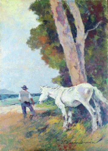 Quadro di Carlo Domenici Cavallo bianco  - Pittori contemporanei galleria Firenze Art