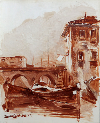 Quadro di Dino Banchelli Barche ormeggiate  - Pittori contemporanei galleria Firenze Art