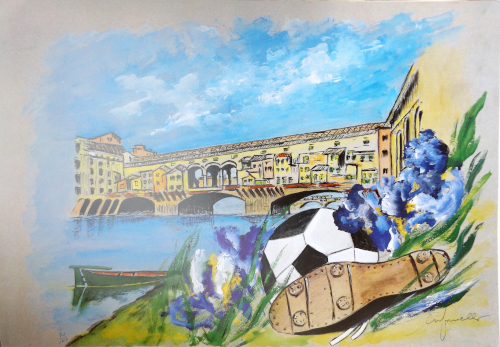Art work by Giacinto Orfanello Ponte Vecchio e pallone  - print paper 