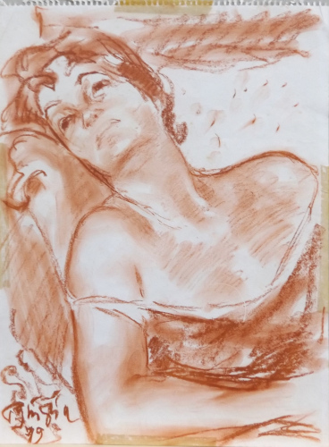 Quadro di Paulo Ghiglia Ritratto di donna  - sanguigna carta 