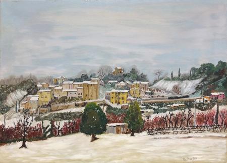 Quadro di  Setti (La penna alta) con nevicata - Pittori contemporanei galleria Firenze Art