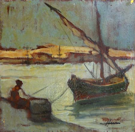 Quadro di Silvio Ferroni pescatore - olio tavola 
