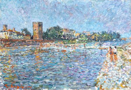 Art work by Guido Borgianni Pescaia di S. Niccolò Firenze - oil canvas 