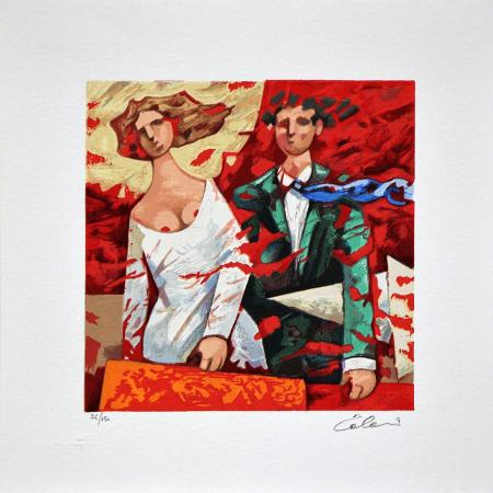 Art work by Giampaolo Talani Partenze rosse - polymaterial lithography paper 