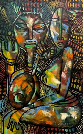 Art work by Great  Status The music girl - oil canvas 