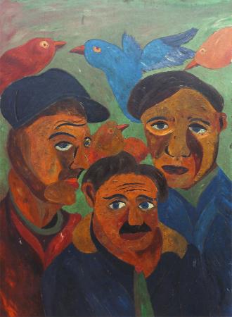 Quadro di Beppe Serafini Tre uomini - Pittori contemporanei galleria Firenze Art