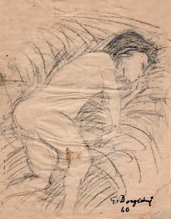 Quadro di Guido Borgianni nudo su letto1960 - grafite carta 