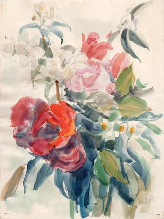 Art work by firma Illeggibile Fiori bianchi e rossi - watercolor paper 
