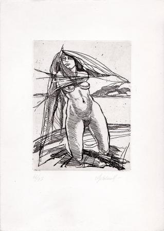 Art work by firma Illeggibile Nudo femminile - incision paper 