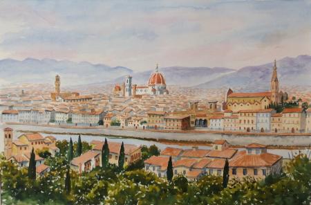 Quadro di Giuliano Piazzini Firenze vista dal Piazzale Michelangelo - Pittori contemporanei galleria Firenze Art