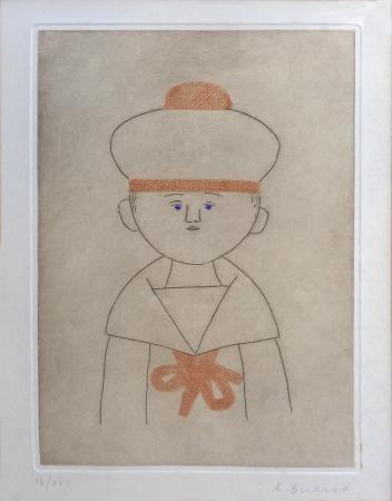 Quadro di Antonio Bueno Marinaretto in arancio  - incisione carta 