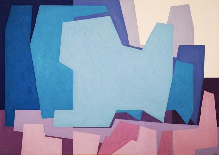 Quadro di Gualtiero Nativi Costruzione blu - Pittori contemporanei galleria Firenze Art