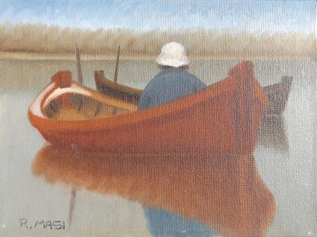 Art work by Roberto Masi In barca - oil canvas cardboard  