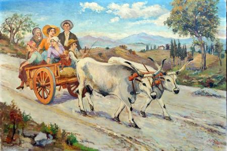 Quadro di Salvatore  Malesci Famiglia con bovini - Pittori contemporanei galleria Firenze Art