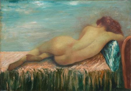 Quadro di F Mazzoncini Nudo sdraiato  - Pittori contemporanei galleria Firenze Art