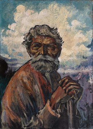 Quadro di Gianfranco Antoni Ritratto di vecchio con bastone - olio tela 