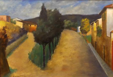 Art work by Nino Tirinnanzi Paesaggio Grevigiano - oil table 