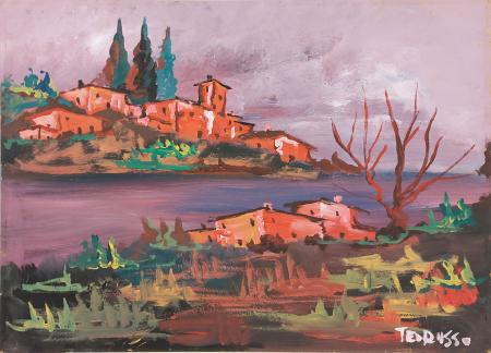 Quadro di Teo Russo Paesaggio con case - Pittori contemporanei galleria Firenze Art