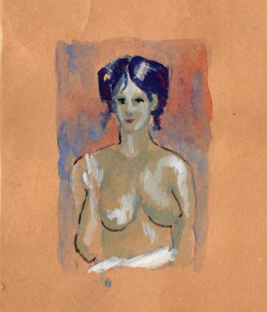 Quadro di Enrique Ortuno Araez Nudo frontale - mista carta gialla 