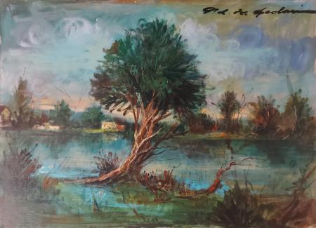 Quadro di Osman Lorenzo De Scolari Paesaggio - olio tela 