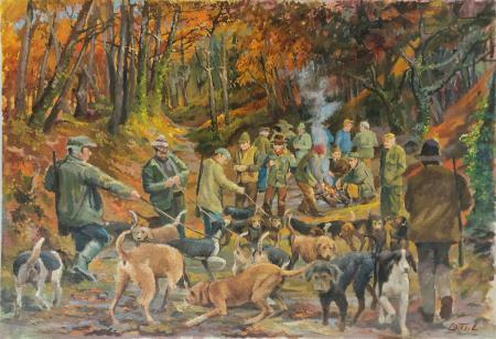 Art work by Luigi Lotti Raduno di cacciatori - oil canvas 