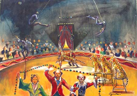 Quadro di Luigi Pignataro Il circo - olio tavola 