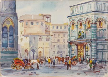 Art work by Giovanni Ospitali Piazza Duomo - watercolor cardboard 