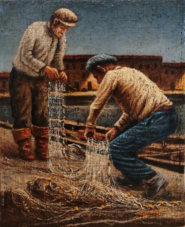 Art work by Emilio Monterosso Pescatori - oil jute 