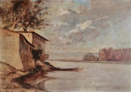 Art work by Guido Somelli L' Arno alla Casaccia - oil table 