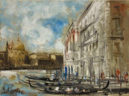Art work by Emanuele Cappello Gondole a Venezia - oil canvas 