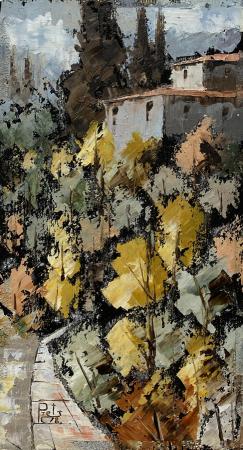 Art work by Renzo Paoletti Paesaggio d'autunno - oil plywood 