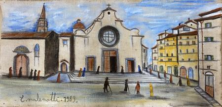 Art work by Emilio Malenotti Piazza Santo Spirito Firenze - oil canvas 