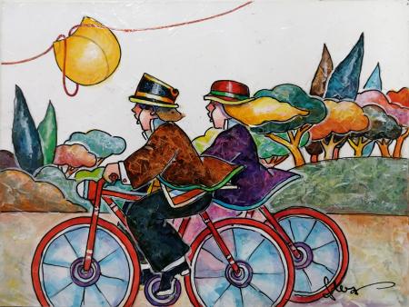 Art work by Francesco Nesi Giro in bicicletta  - mixed cardboard 