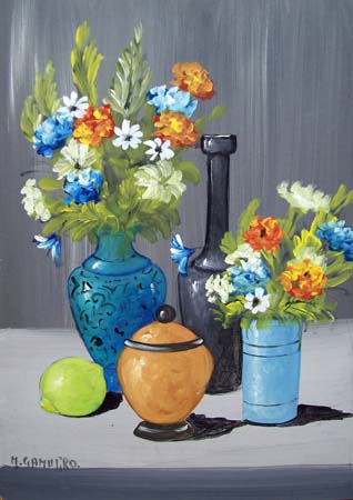 Quadro di Marcello Gamurro Vasi di fiori - tempera tavola 