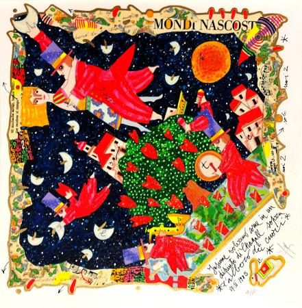 Art work by Francesco Musante Insieme voleremo come in un dipinto di Chagall - polymaterial screen printing paper 