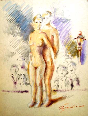 Quadro di Luigi Pignataro Nudo di amanti - mista cartone 