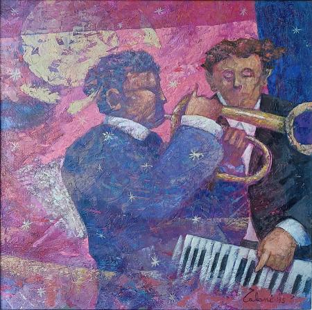 Quadro di Giampaolo Talani Musicanti Jazz - olio tavola 