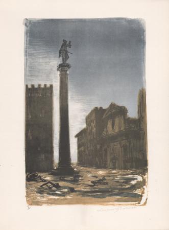 Art work by Luciano Guarnieri Piazza Santa Trinità  - lithography paper 