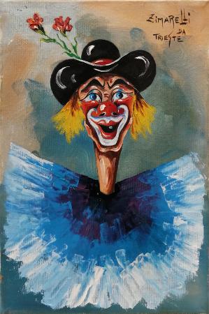 Quadro di  Zimarelli (da Trieste) Clown con cappello - Pittori contemporanei galleria Firenze Art