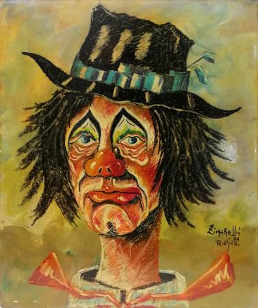 Art work by  Zimarelli (da Trieste) Clown triste - oil hardboard 